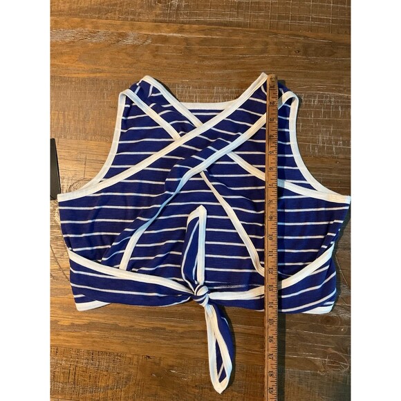 NWT Lulus Women’s Blue Stripe Crop Top‎ Cross Back Large 0186 Juniors - Picture 6 of 9